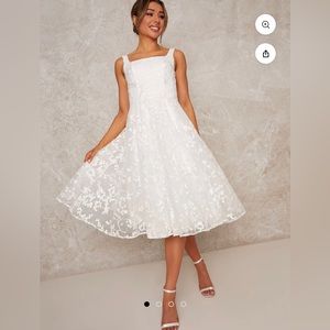 NWT Bridal Sleeveless Square Neck Lace Midi Dress in White - Size US 2